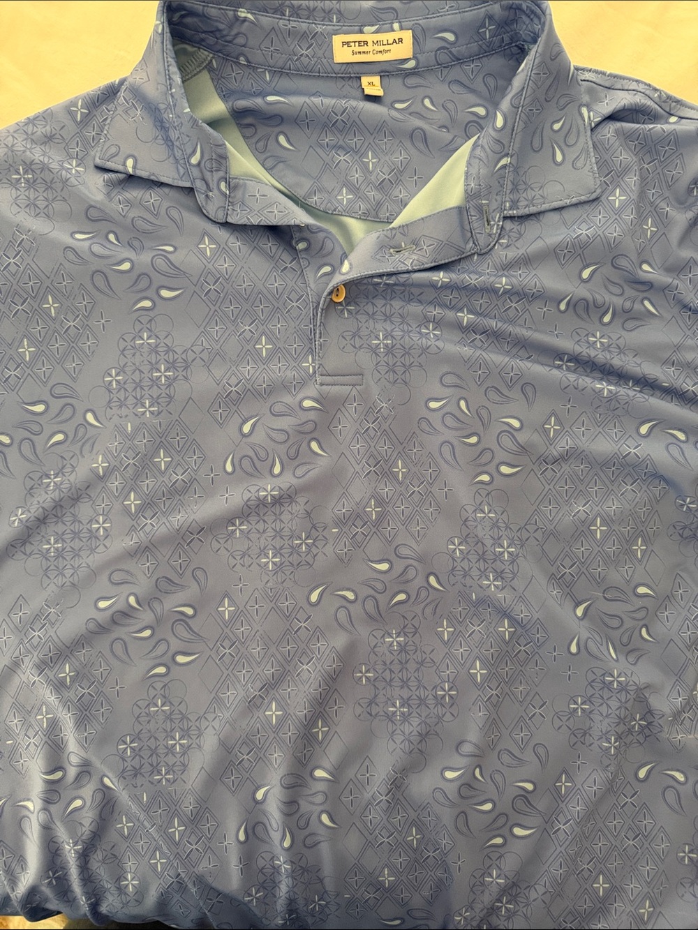 Peter Millar Men's Light Blue Geometric & Paisley Performance Polo - Picture 1 of 3